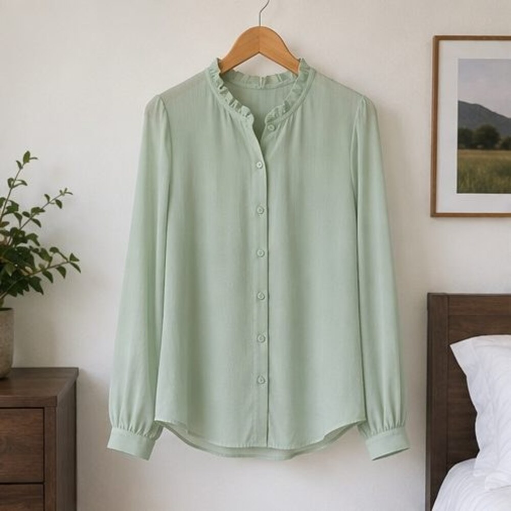 Mint Ruffle Collar Blouse